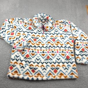 Eddie Bauer Pullover Womens Size XXL Cream Fleece Aztec Pattern Quarter Zip Cozy